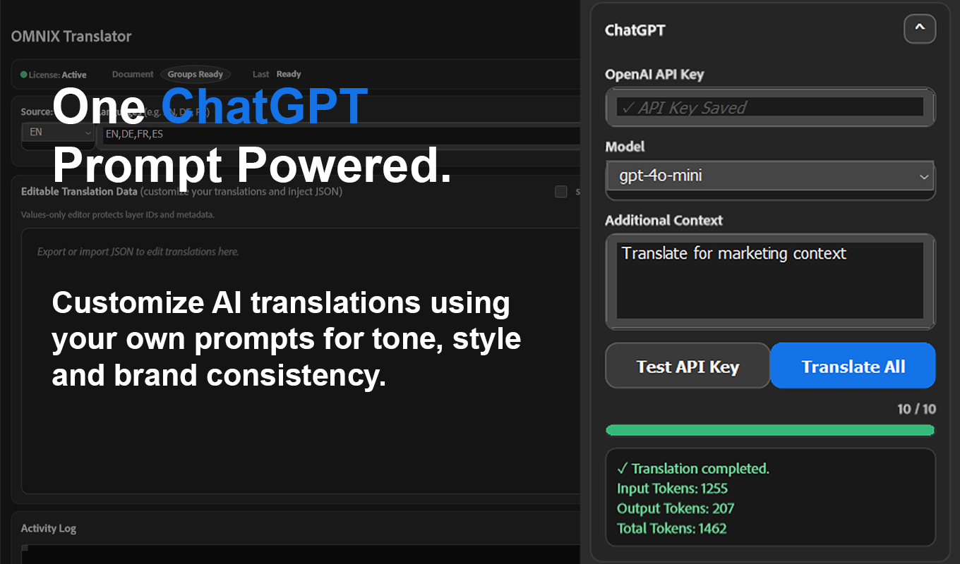 OMNIX Translator ChatGPT translation using the user's own OpenAI API key